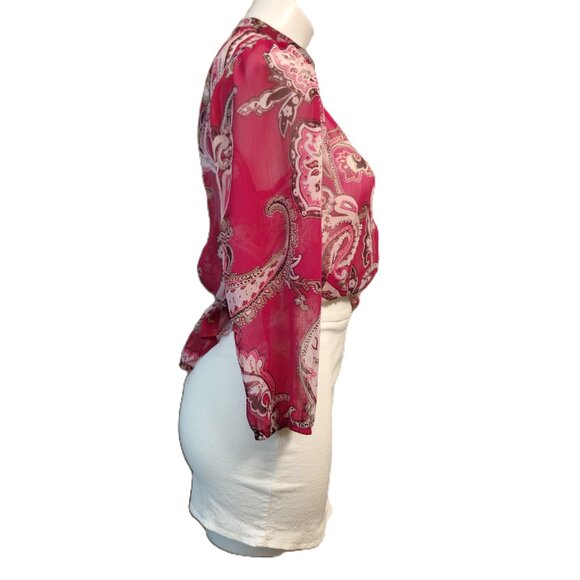 ❤️ 4/$20 New York & Co top Women's XS Sheer chiffon paisley buttons 3/4 sleeve - Picture 8 of 14